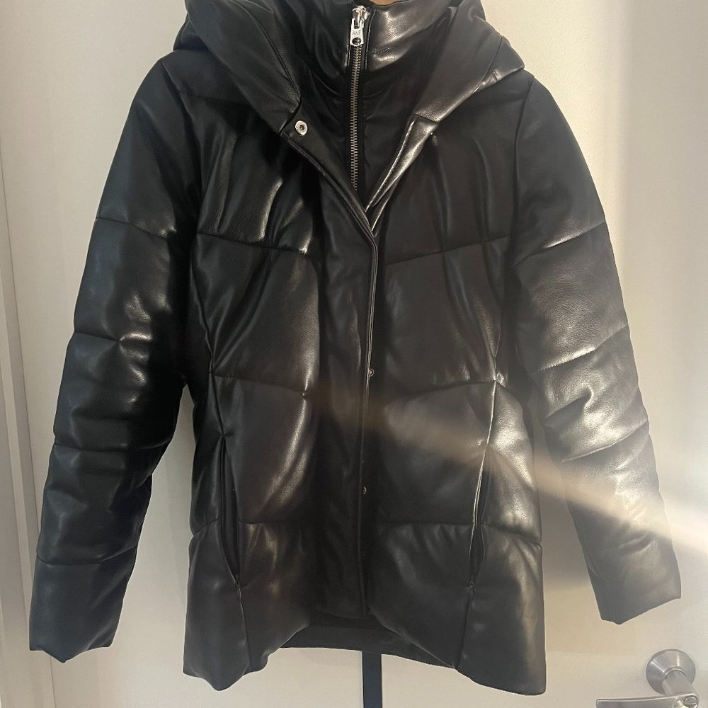 Abercrombie & Fitch Faux Leather Hooded Puffer Coat